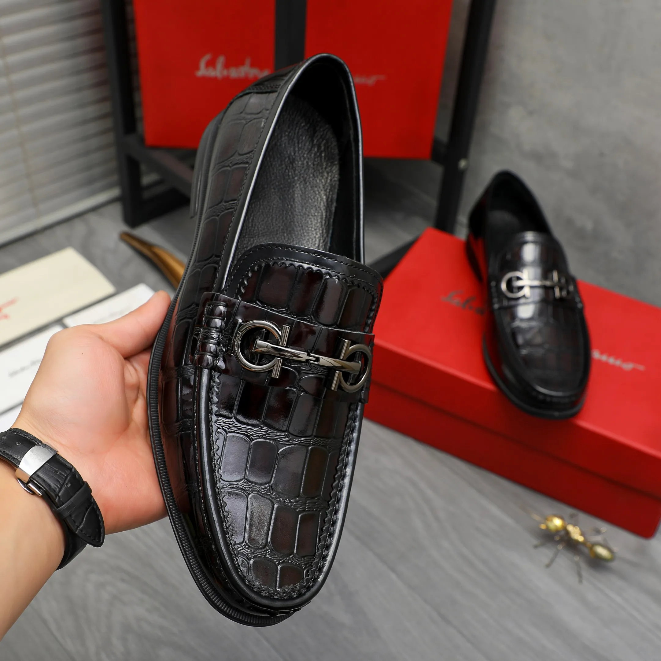 Men's shoes 💰p442 Product trademark: Ferragamo "Ferragamo" business slip-on leather shoes, regular size: 38-46 (45.46 custom-made, non-returnable) Product material: selected stone pattern embossed cowhide upper, cowhide lining, rubber outsole